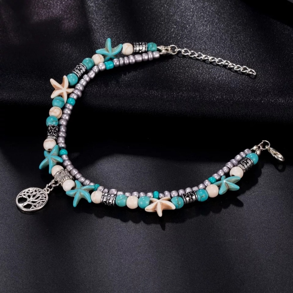 5 for $25 Turquoise White And Gray Star Anklet - Picture 4 of 6